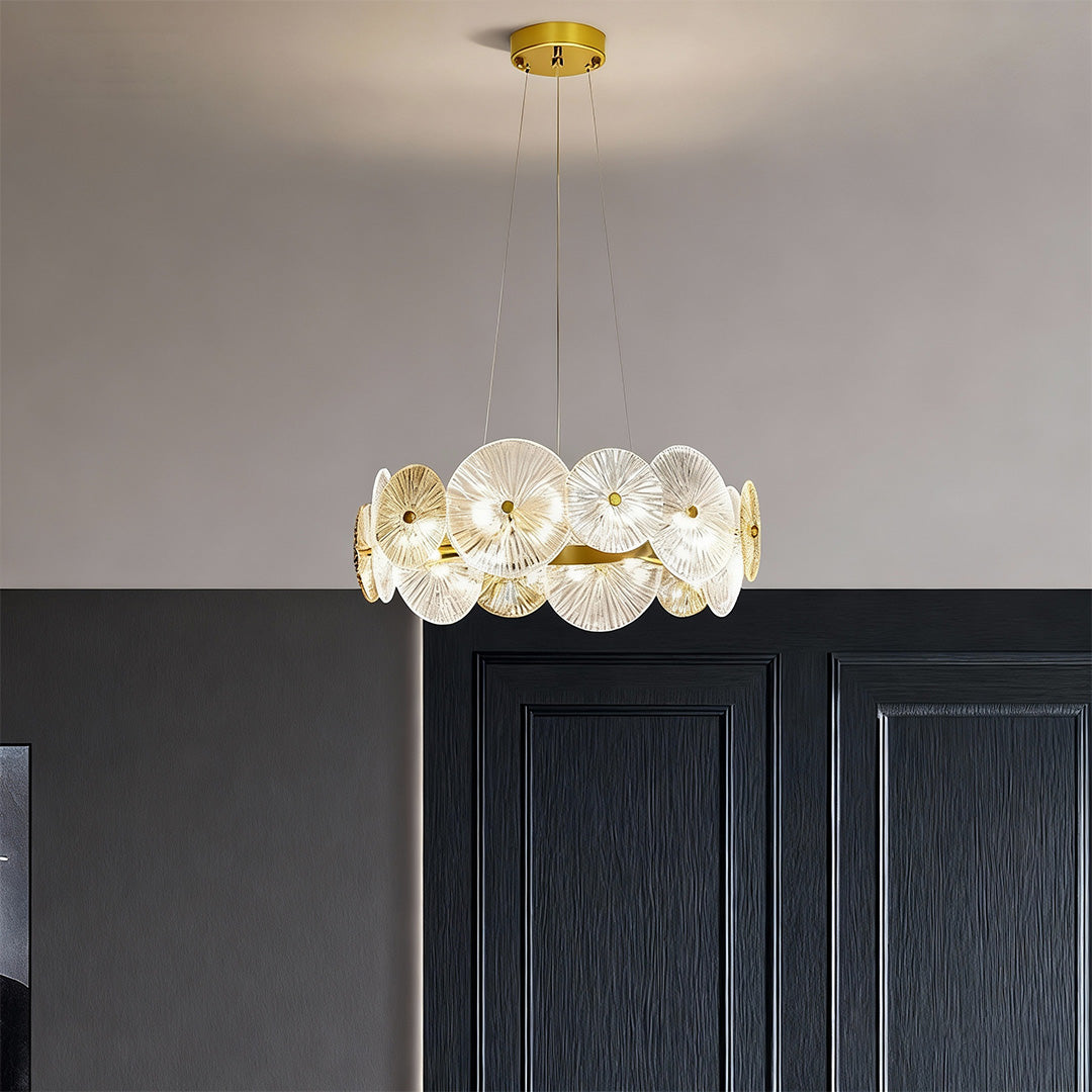 Silver Iron and Clear Glass Chandelier, Large Modern Pendant Light