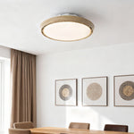 Modern Bladeless Ceiling Fan with Dimmable LED Light, Round Flush Mount in White or Wood Grain