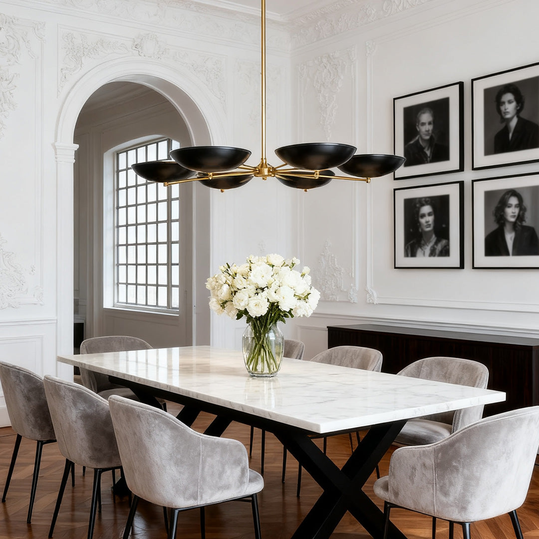 Noir et Or Chandelier – Contemporary French Vintage Six-Light Pendant