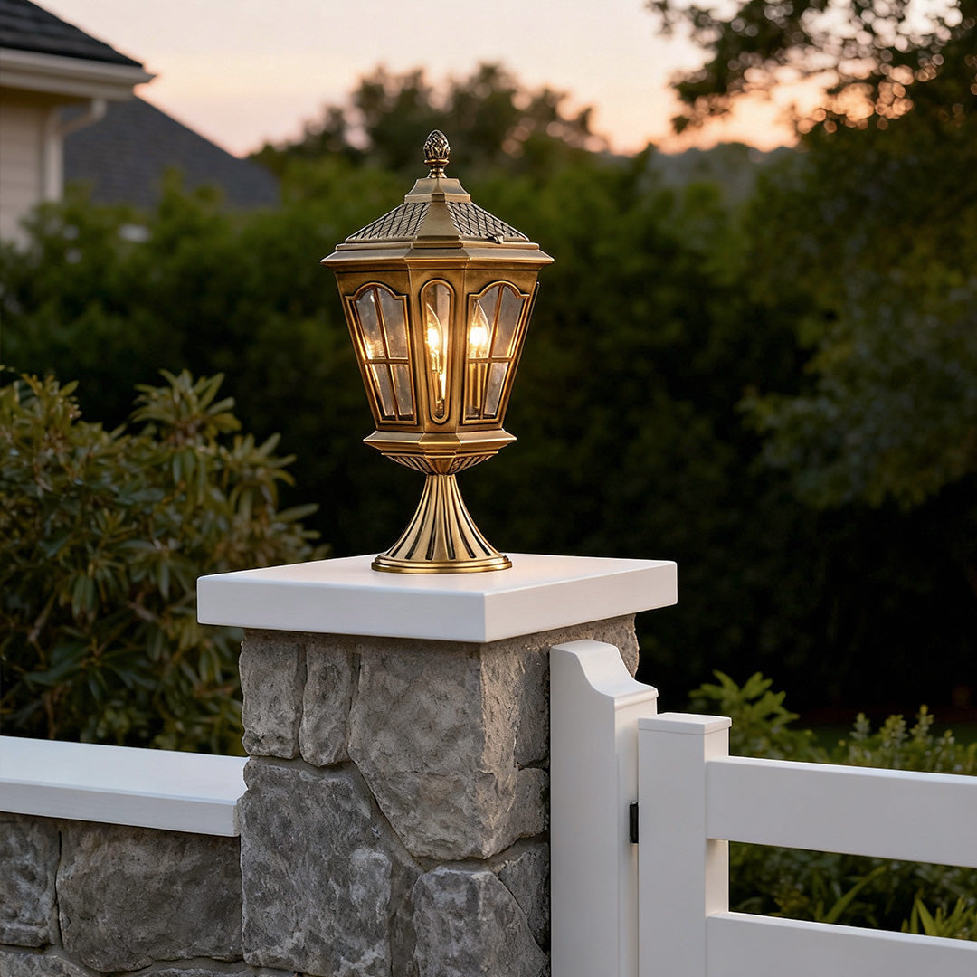 European Octagonal Copper Pillar Lantern for Outdoor Landscapes