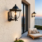 European Outdoor Wall Sconce with Clear Glass Shade in Coffee Finish