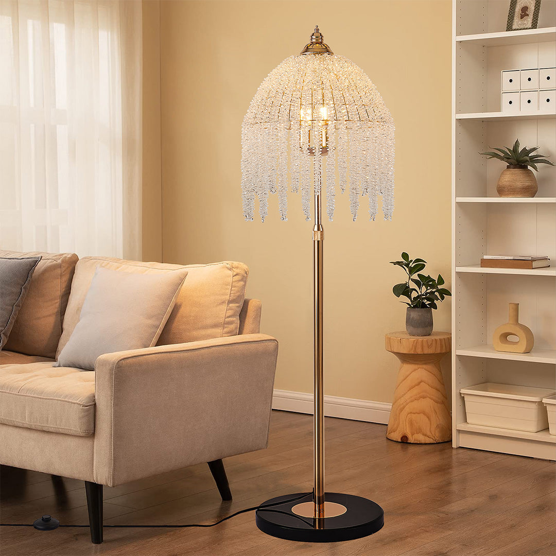 Lumière Crystal Floor Lamp in French Gold — Designer LED-Ready Lighting for Living Rooms & Studies