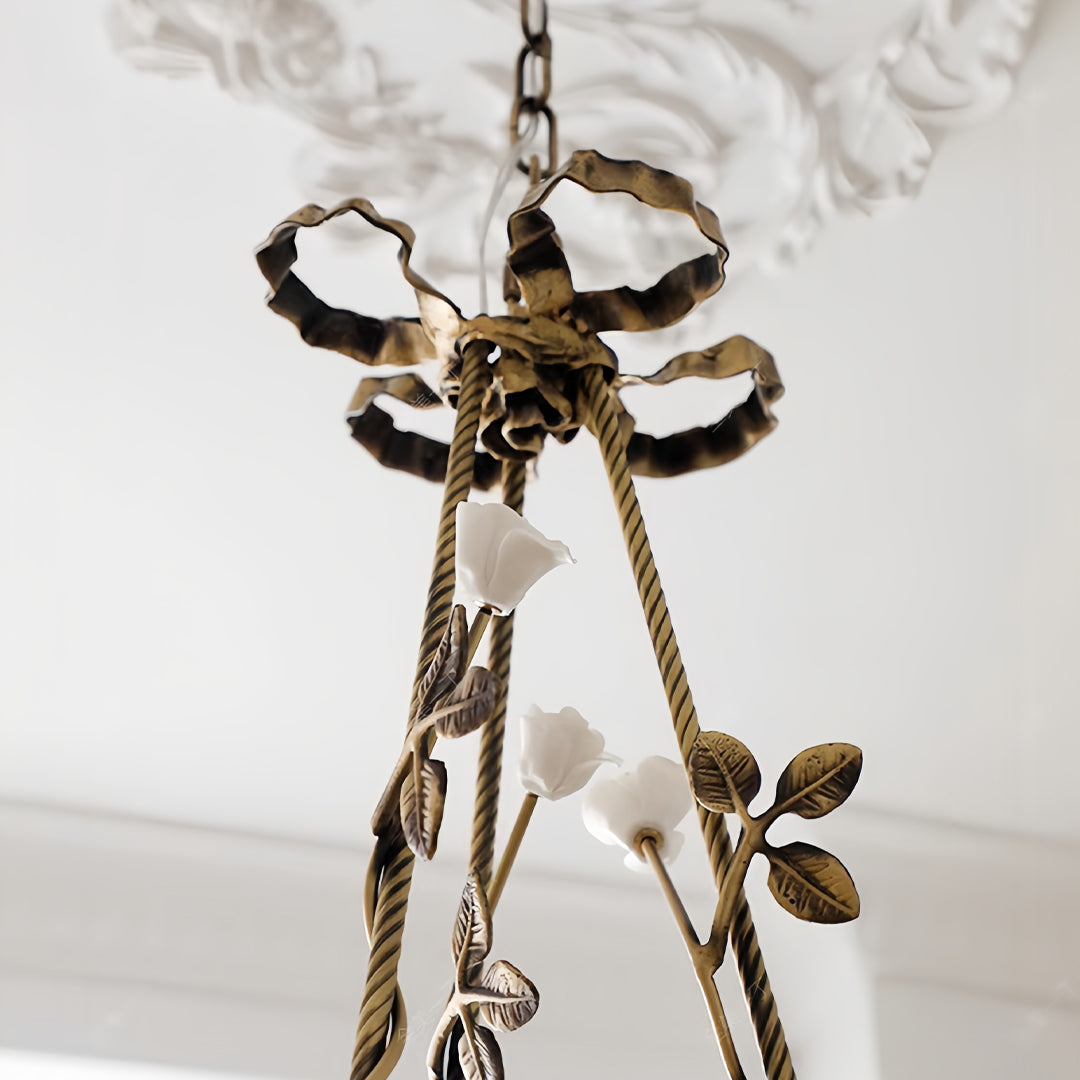 Aurelia Floral Brass Chandelier with White Glass Petals