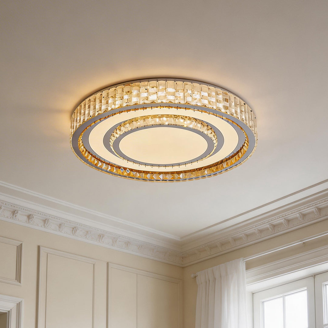 Luxury Crystal Flush Mount Ceiling Light with Chrome Frame, LED Integrated