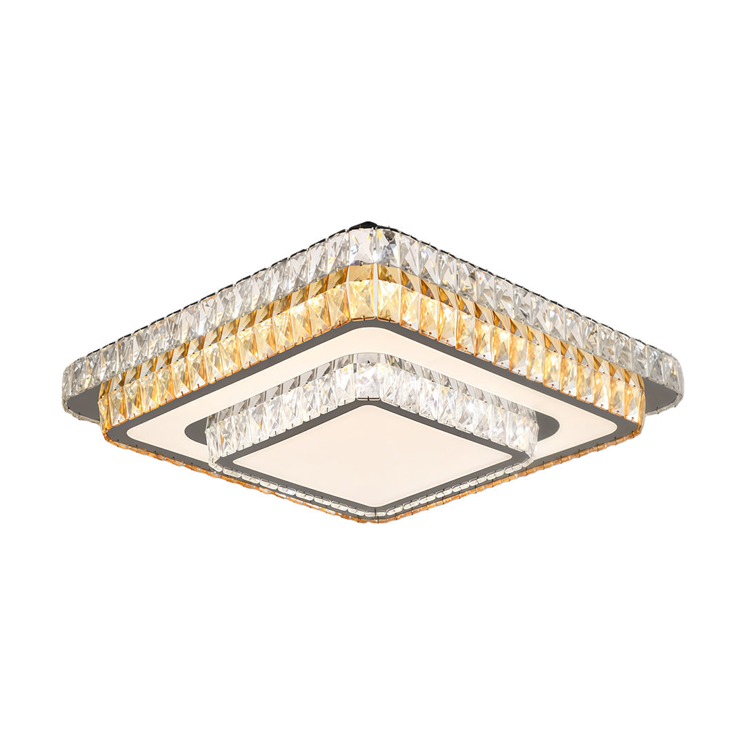 Crystal Flush Mount Ceiling Light with Chrome Frame, Modern LED Ceiling Lamp