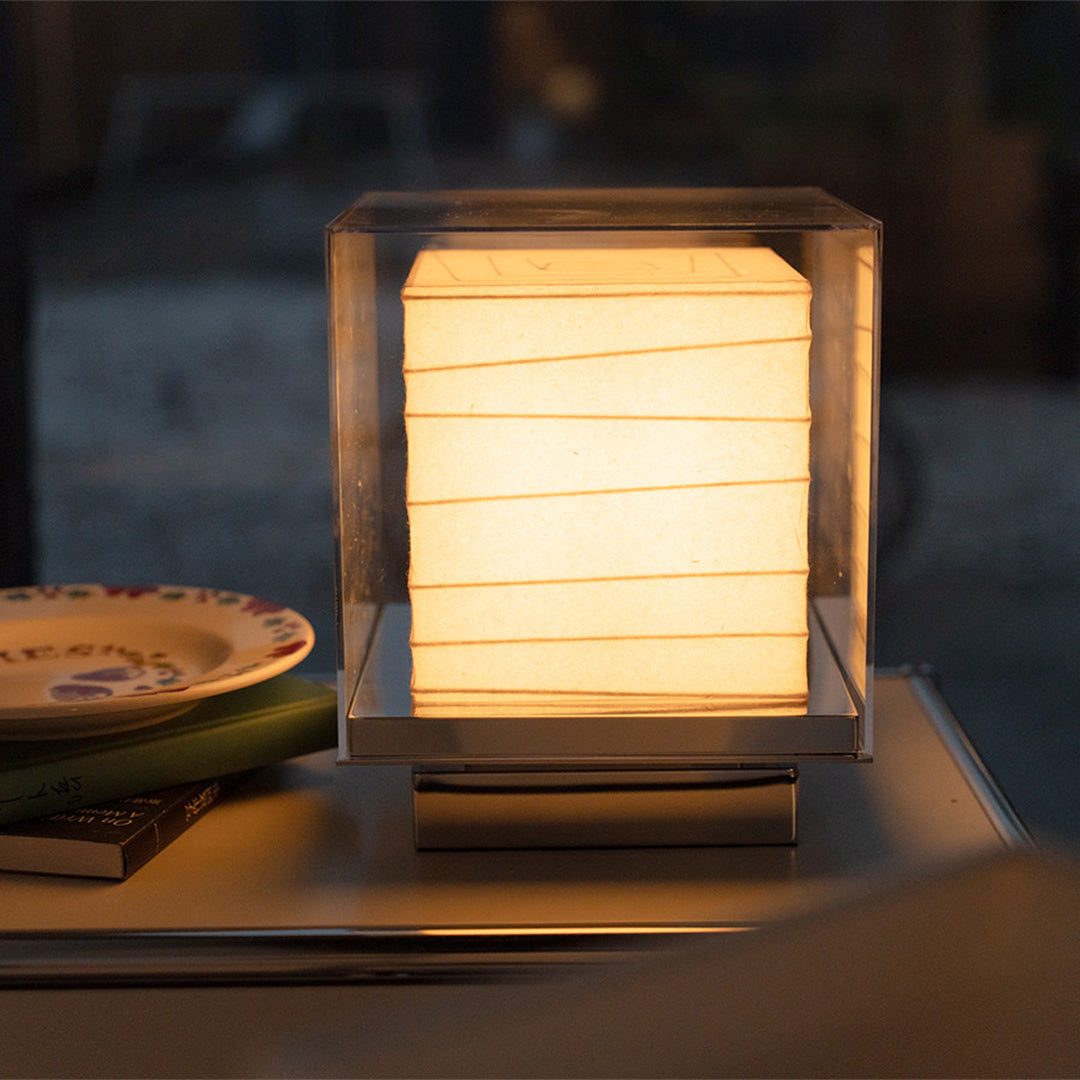 Wabi-Sabi Japanese Paper Table Lamp with Chrome Accent