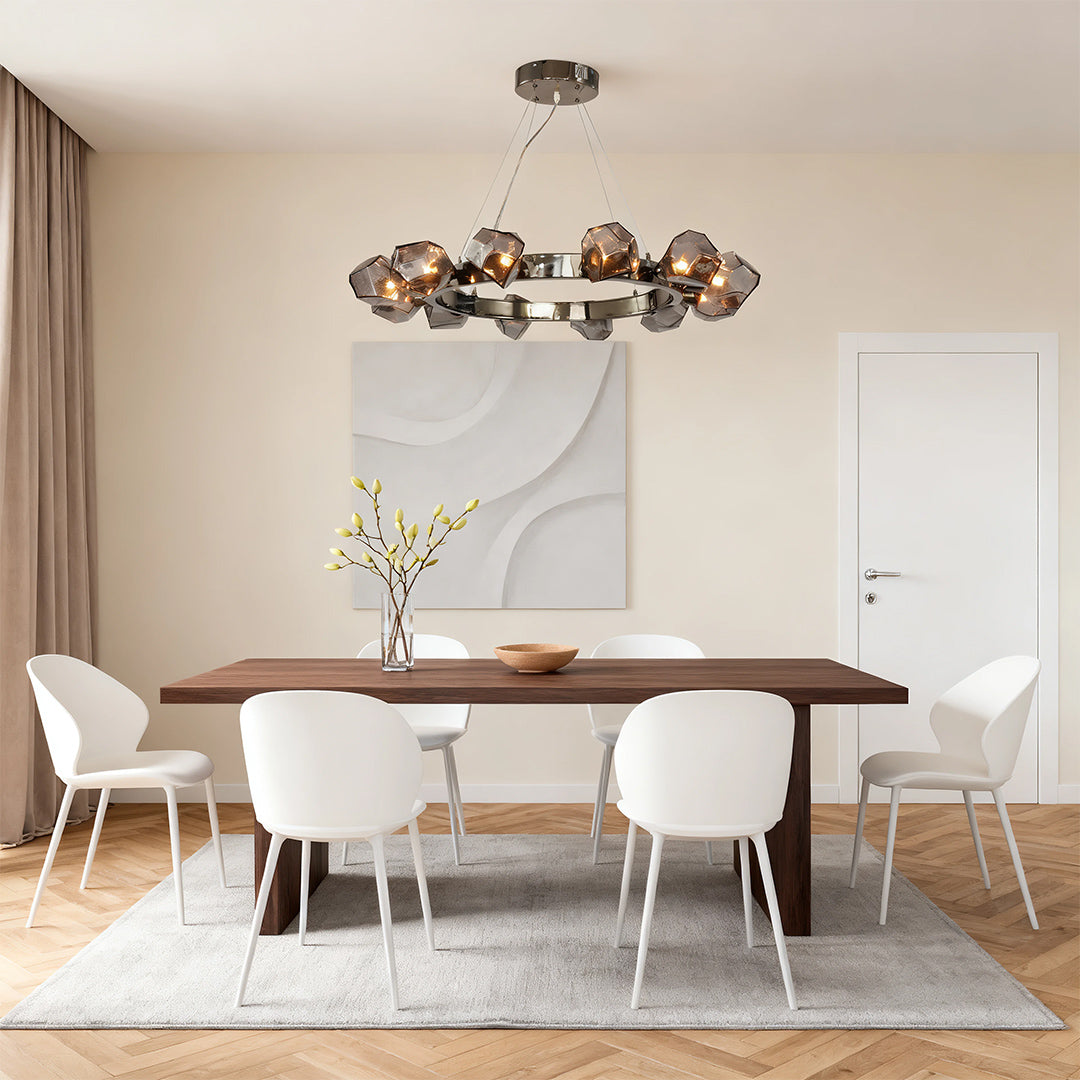 Nova Round Chandelier in Black with Clear Glass Shades