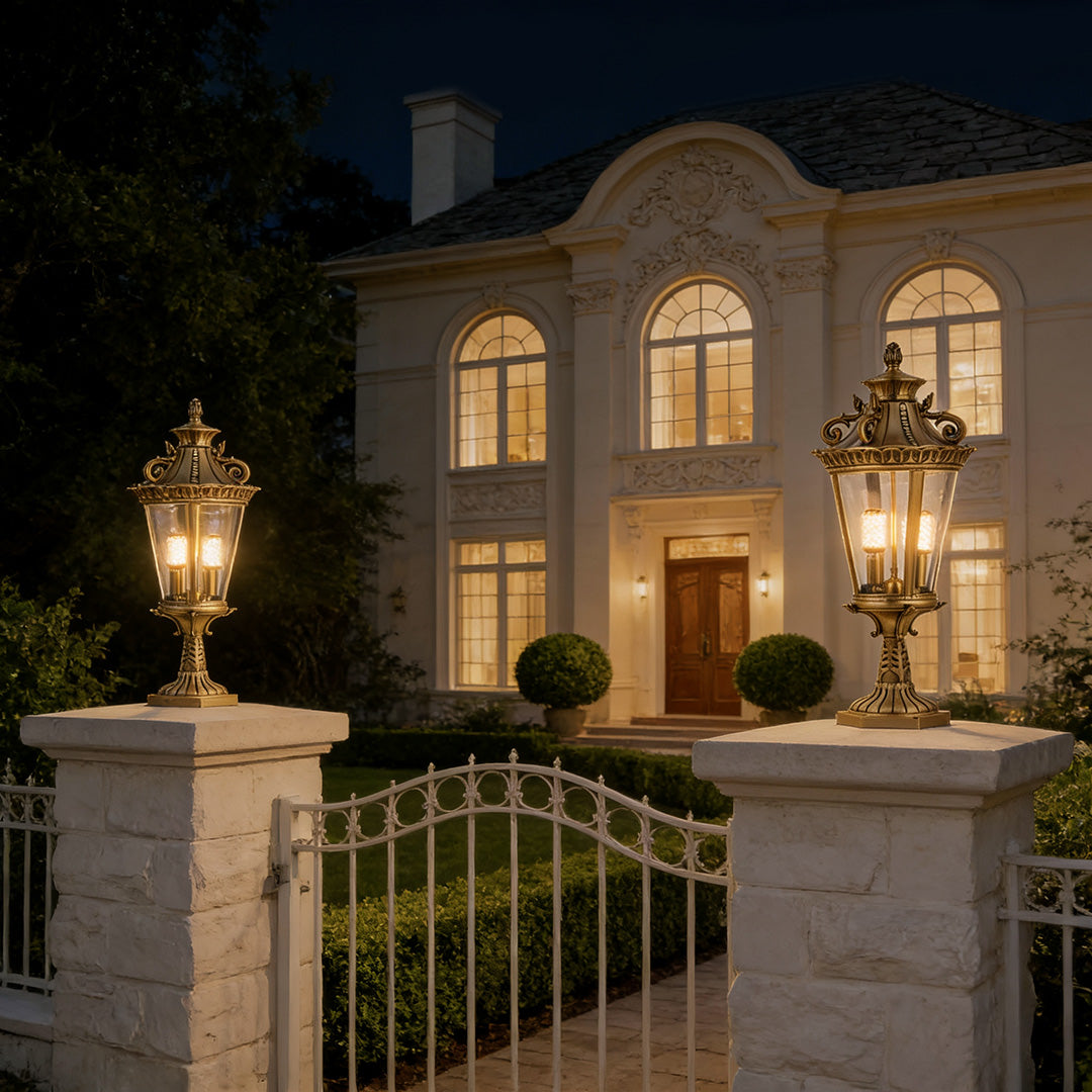 Solid Copper Glass Pillar Light for Outdoor Fence and Garden