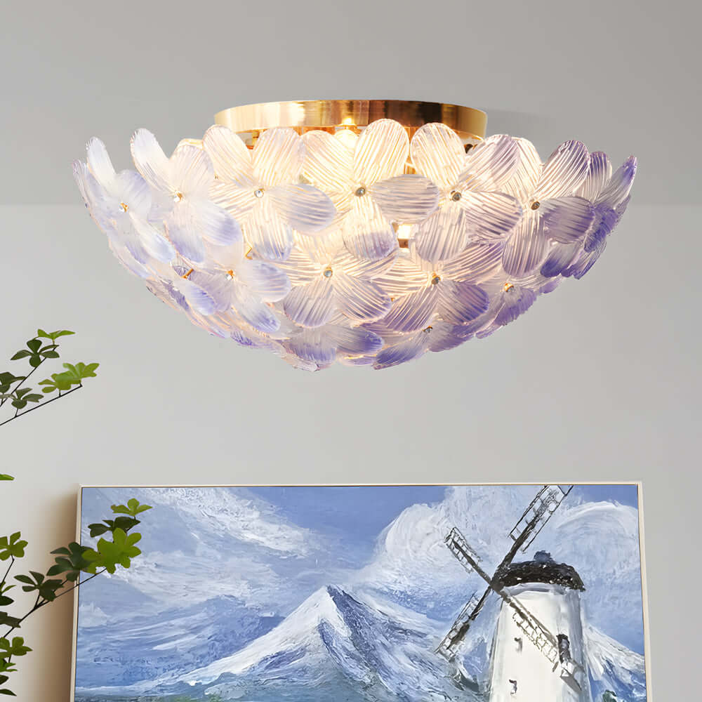 French Petal Glass Semi Flush Mount Ceiling Light in Pastel Hues