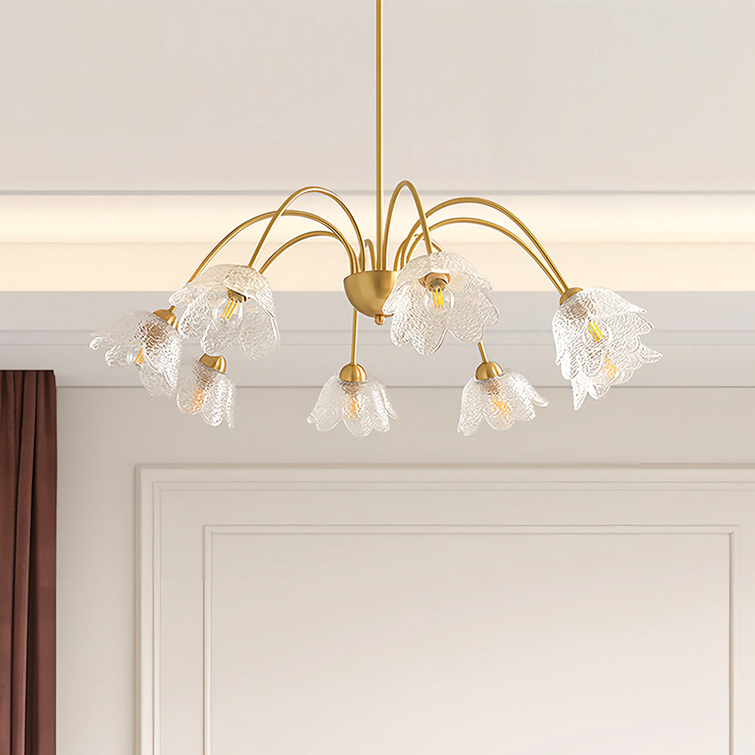 French Style Glass Petal Chandelier in Brass for Elegant Interiors