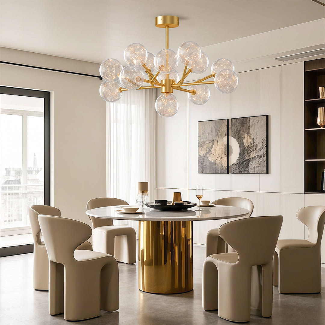 Celestial Glass Globe Chandelier – Modern Molecular LED Pendant for Dining and Living Spaces