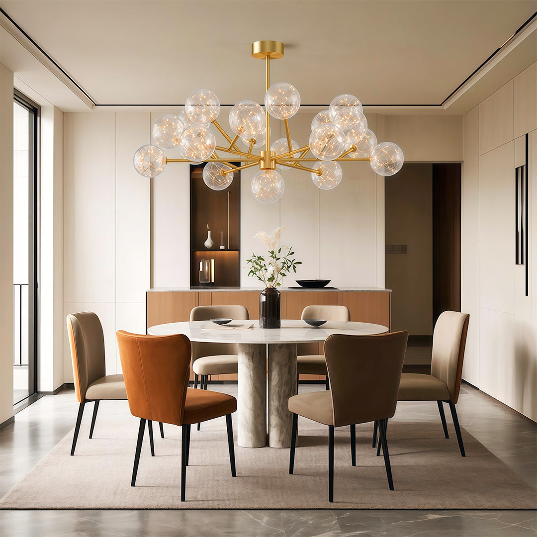 Celestial Glass Globe Chandelier – Modern Molecular LED Pendant for Dining and Living Spaces