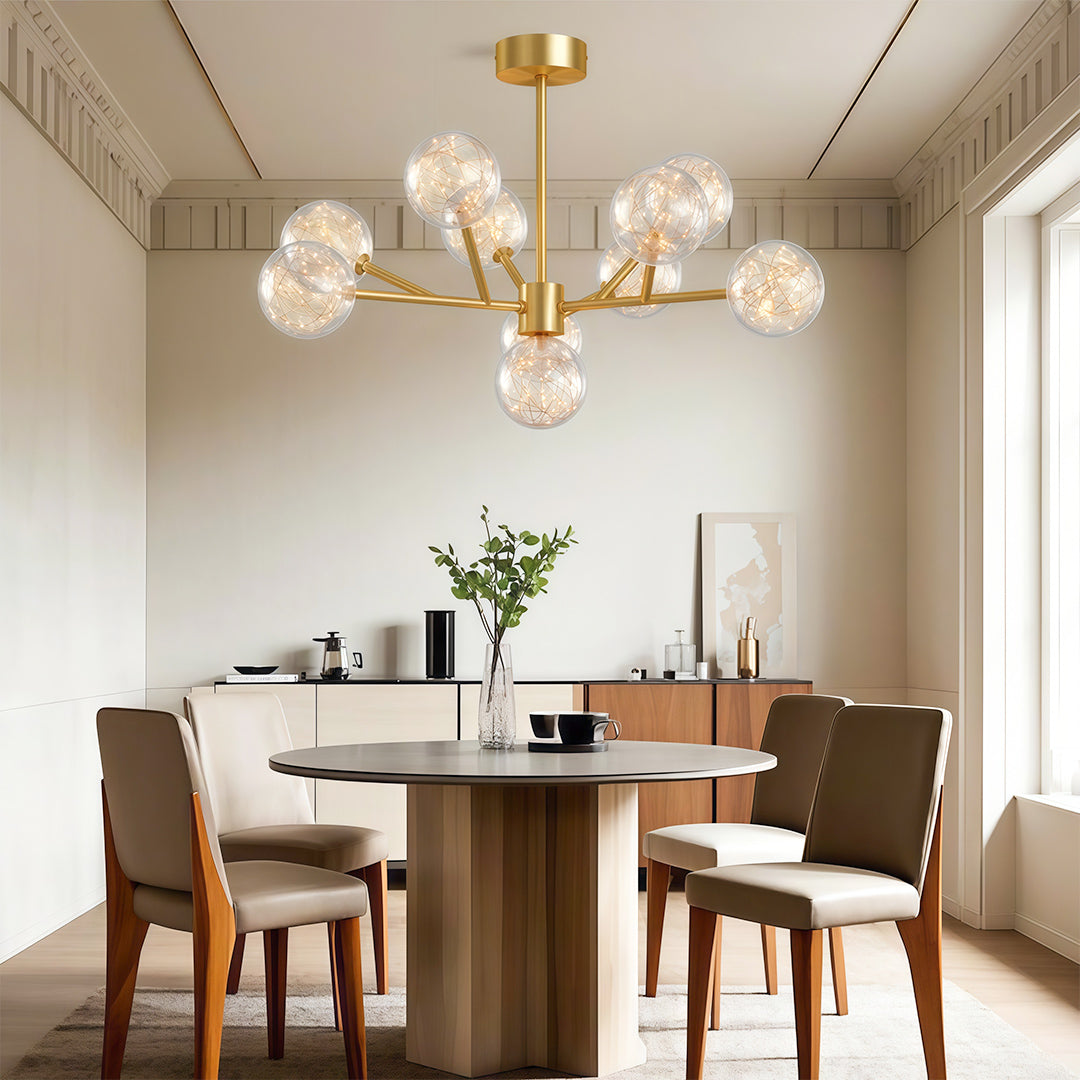 Celestial Glass Globe Chandelier – Modern Molecular LED Pendant for Dining and Living Spaces