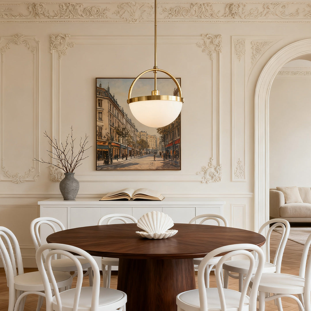 Aurelia Gold and White Glass Pendant Light, Minimalist Ceiling Lamp