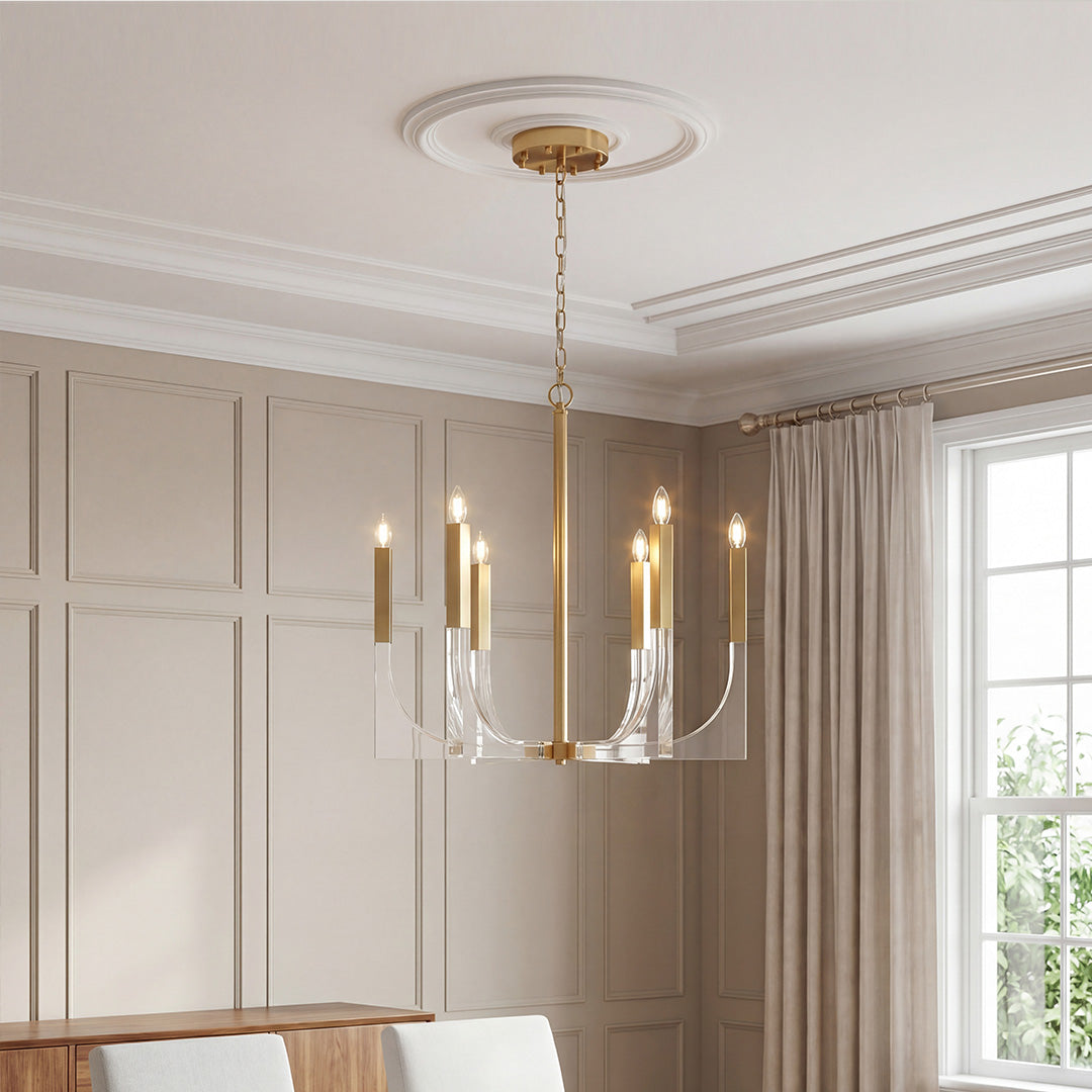 Aurelia Acrylic Chandelier – Modern Minimalist Gold Pendant Light for Dining and Living Spaces