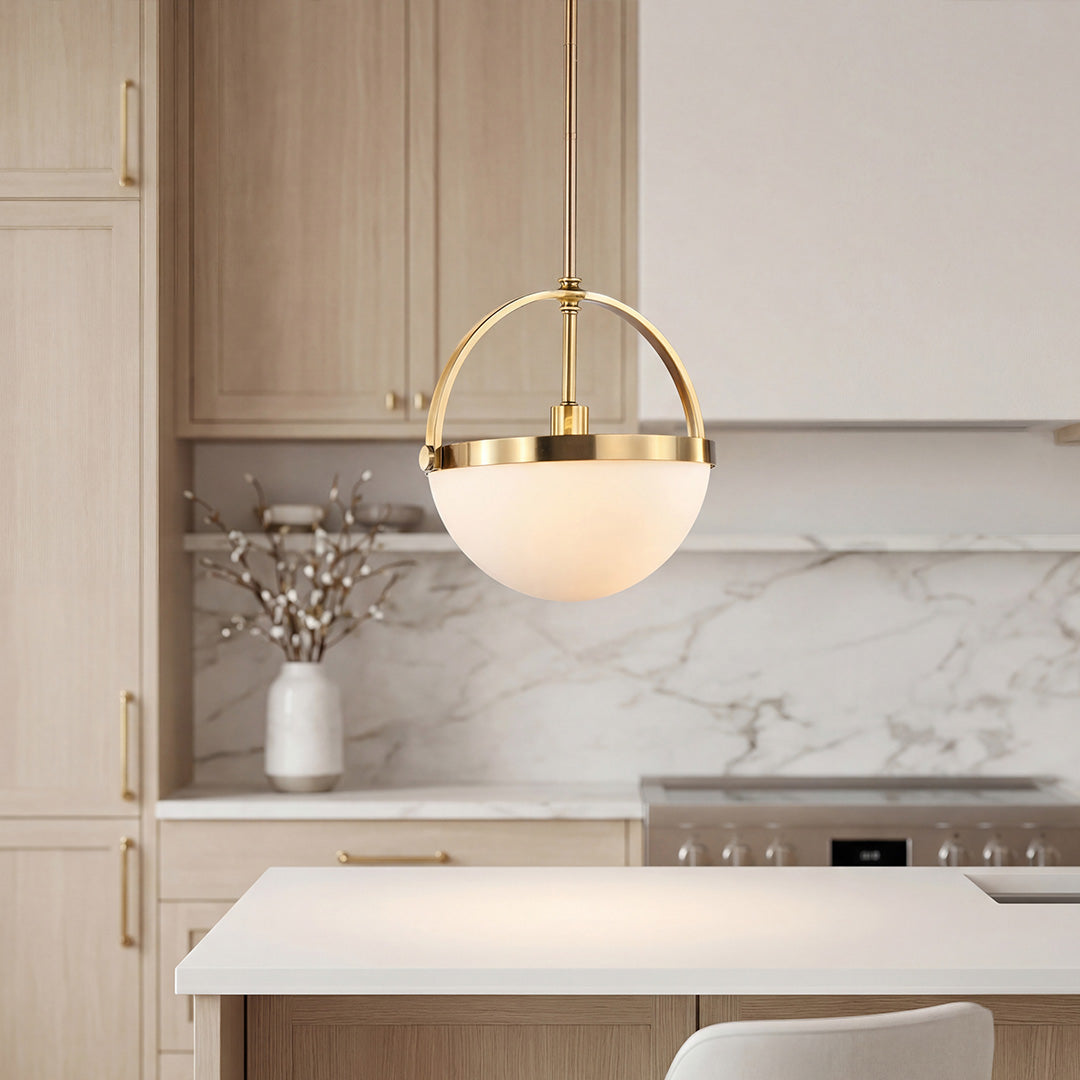 Aurelia Gold and White Glass Pendant Light, Minimalist Ceiling Lamp