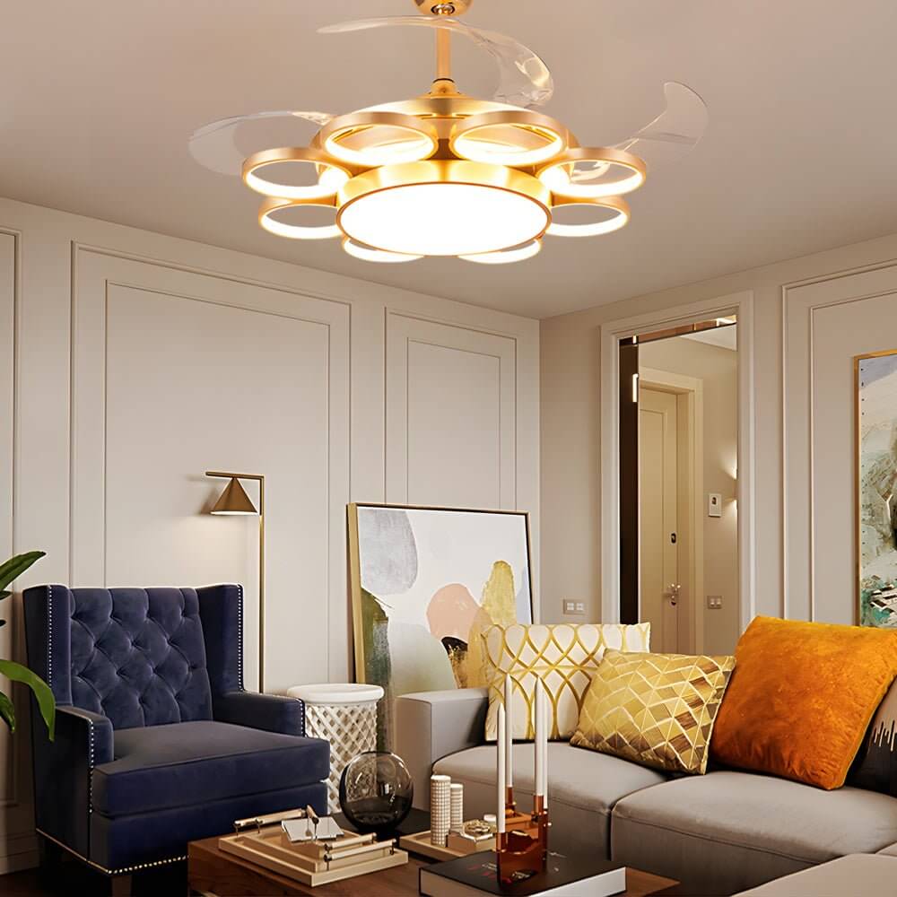 Lumina Gold Ceiling Fan with Integrated LED Light – Modern Nordic Designer Fan