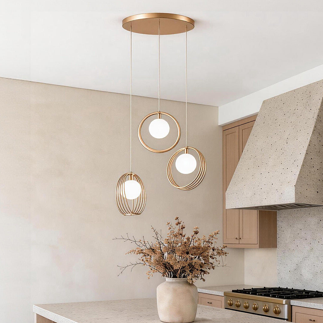 Nordic Minimalist 3-Light Gold Pendant Ceiling Lamp with Adjustable Cord