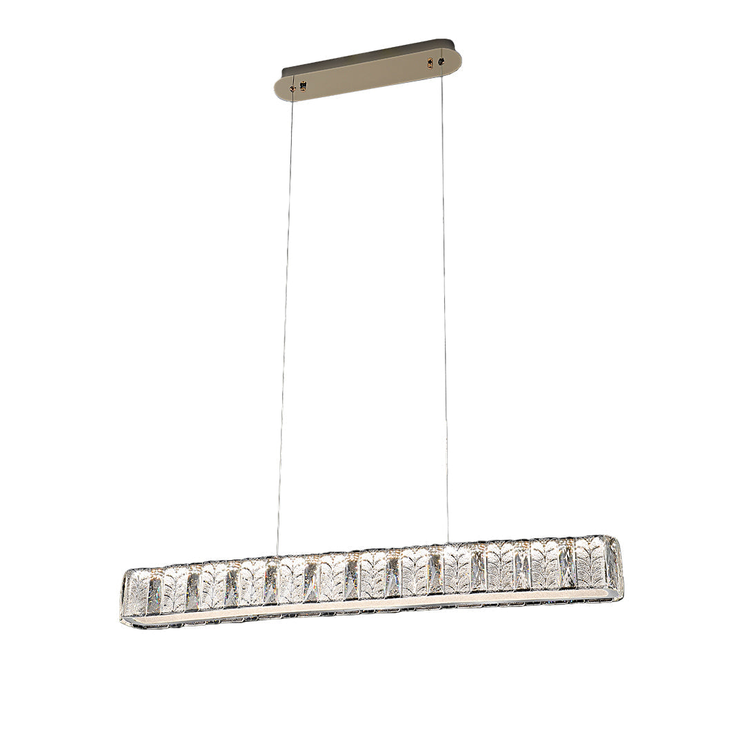 Linear Gold LED Pendant Light with Crystal Accents for Modern Interiors