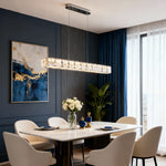 Linear Gold LED Pendant Light with Crystal Accents for Modern Interiors