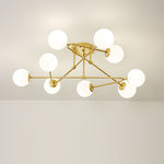 Nordic Gold Semi Flush Mount Ceiling Light with Milk Glass Shades