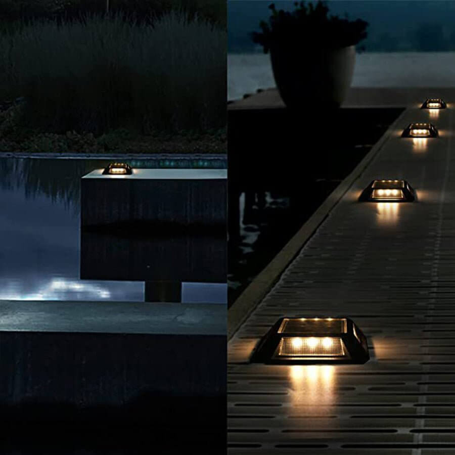 Architectural Solar Deck Lights in Die-Cast Aluminum, Set of Four