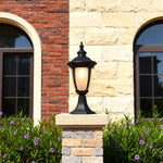 Traditional Outdoor Pillar Light in Sand-Black Aluminum with Clear Glass Shade