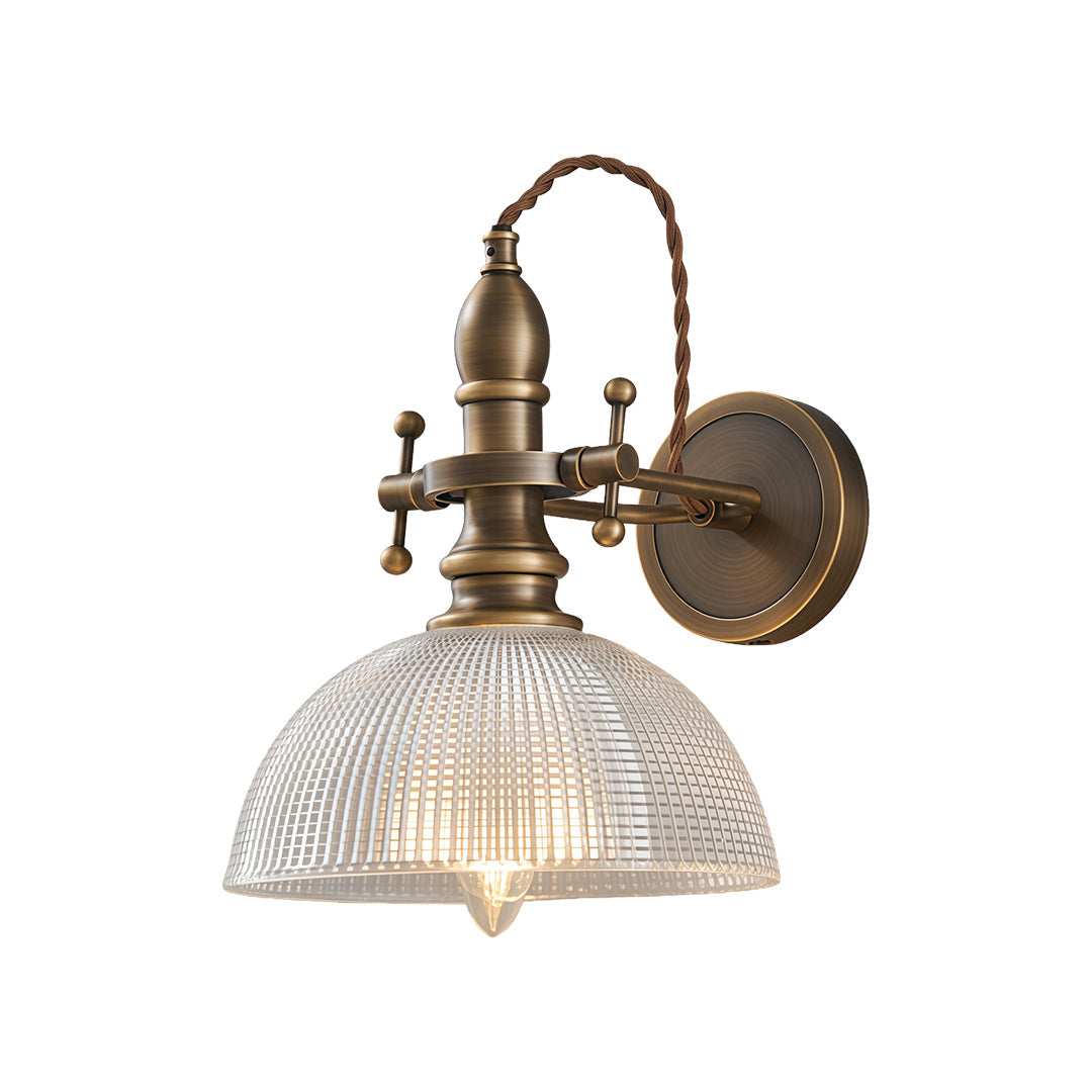 Vintage Brass Wall Sconce with Clear Glass Shade for Reading