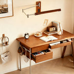 Swing Arm Wall Sconce in Silver Iron with Walnut Accents, Mid-Century Modern LED Reading Lamp