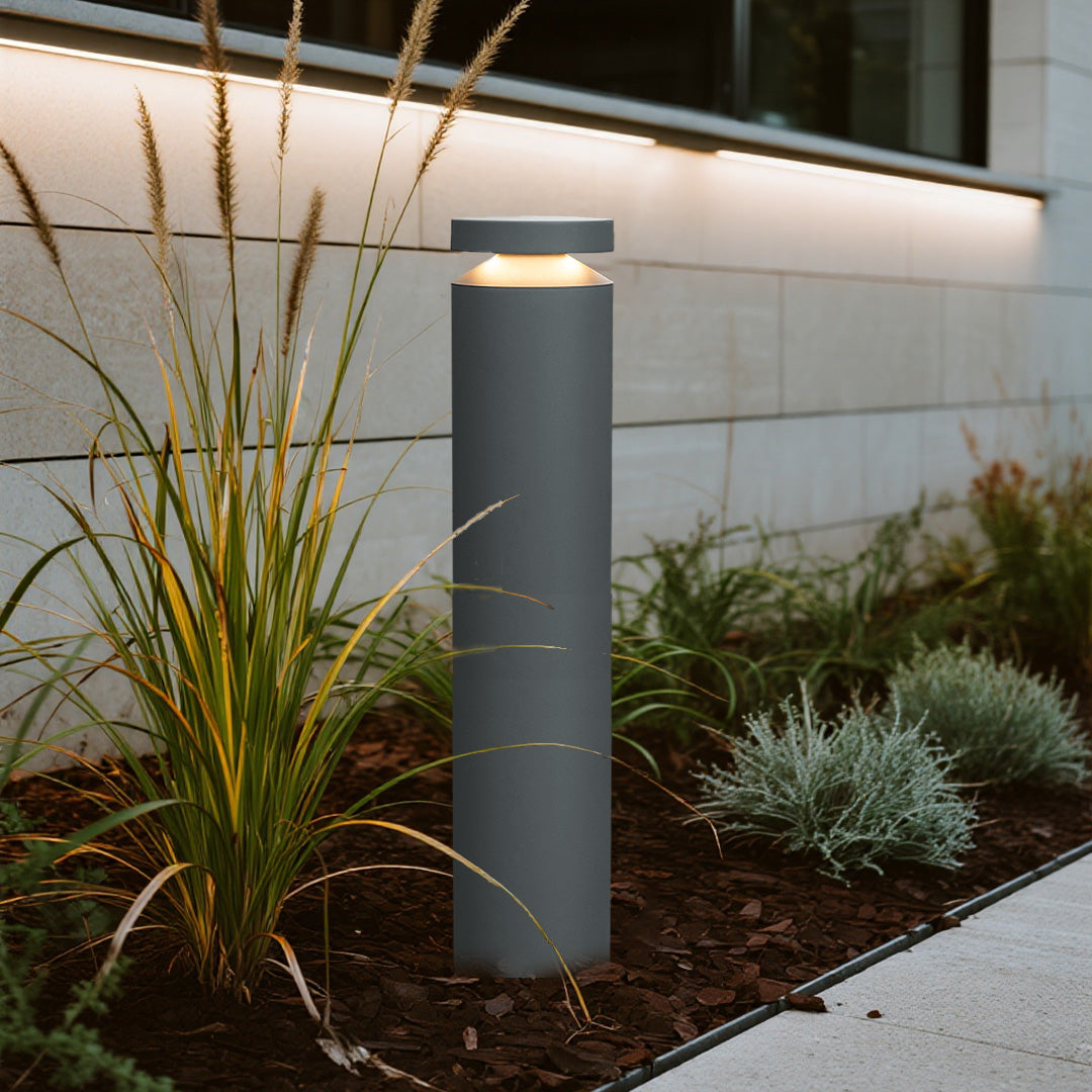 Modern Outdoor Bollard Light for Pathways | Sand-Gray Aluminum LED