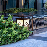 Outdoor Lantern Path Light in Black Stainless Steel with Marble-Effect Shade