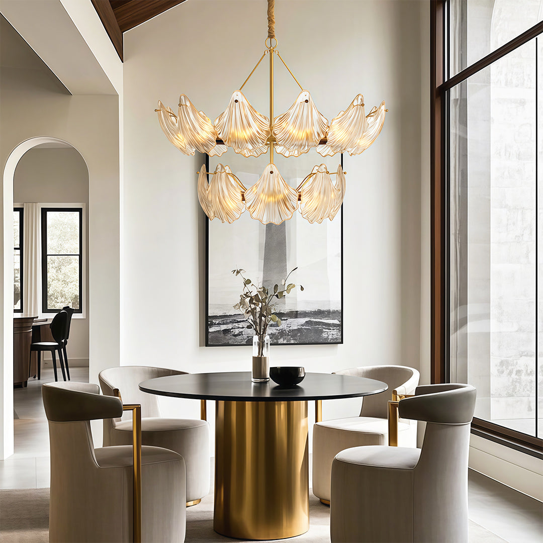 Luxury Copper Glass Chandelier Modern Large Pendant Light for Living Room