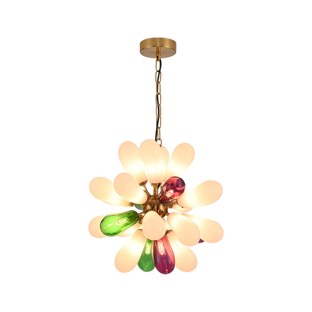 Artisan Colored Glass Chandelier with Brass Frame for Modern Interiors