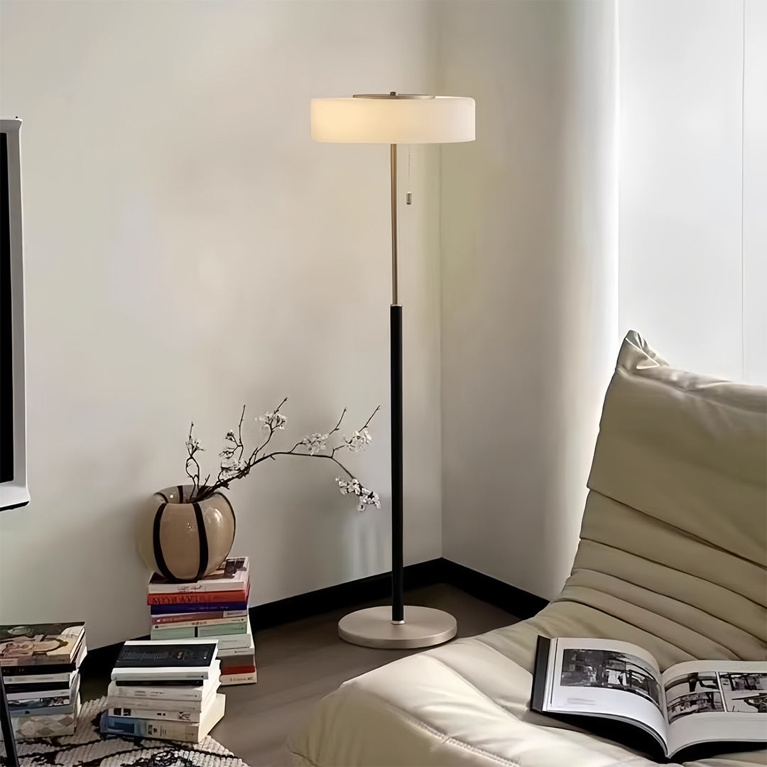 Lumière Drum Floor Lamp – LED Standing Light with Frosted Glass Shade