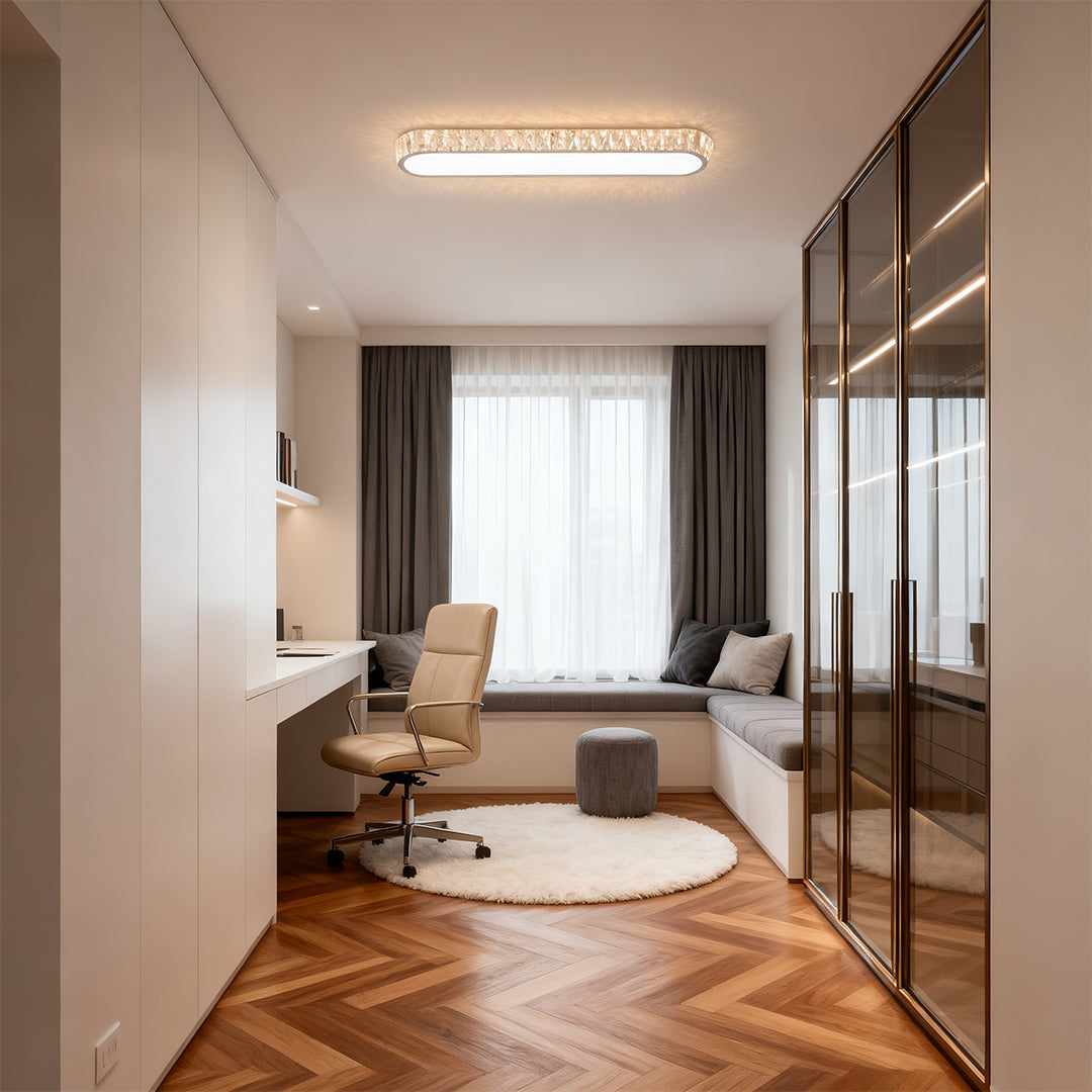 Linear Crystal LED Flush Mount Ceiling Light, Chrome Finish, Modern Minimalist