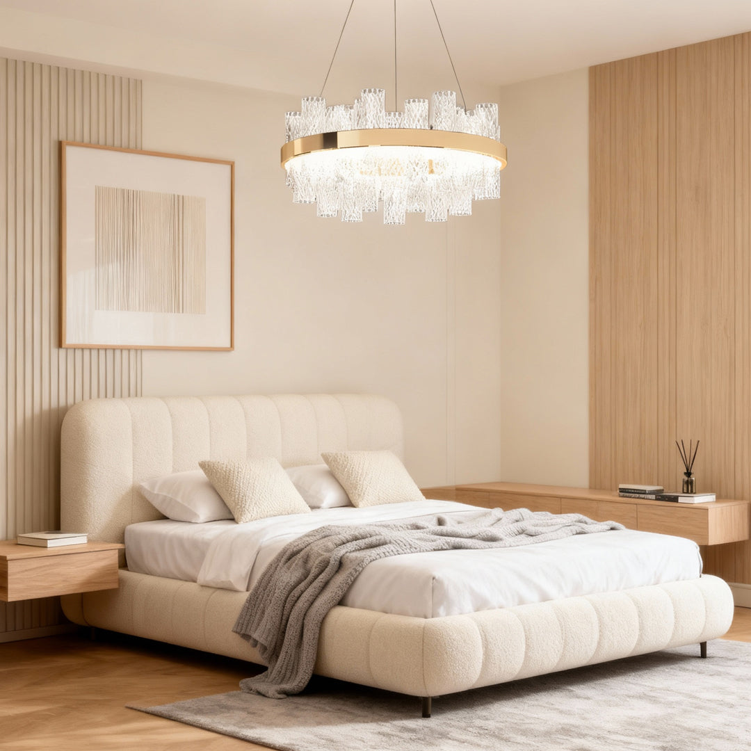 Crackled Glass LED Chandelier with Gold Stainless Steel Frame