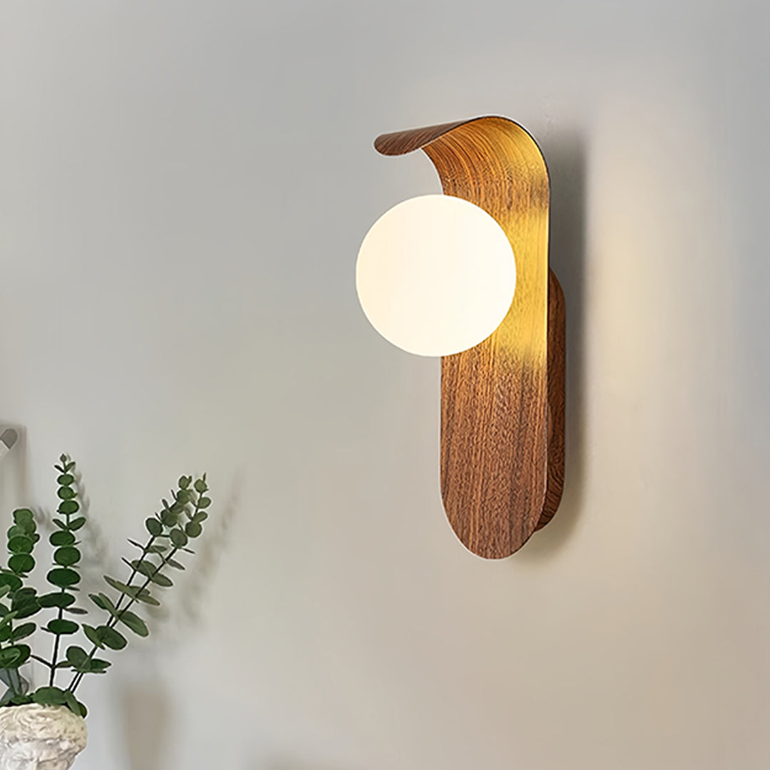 Mid-Century Wood Grain LED Wall Sconce with Spherical Shade