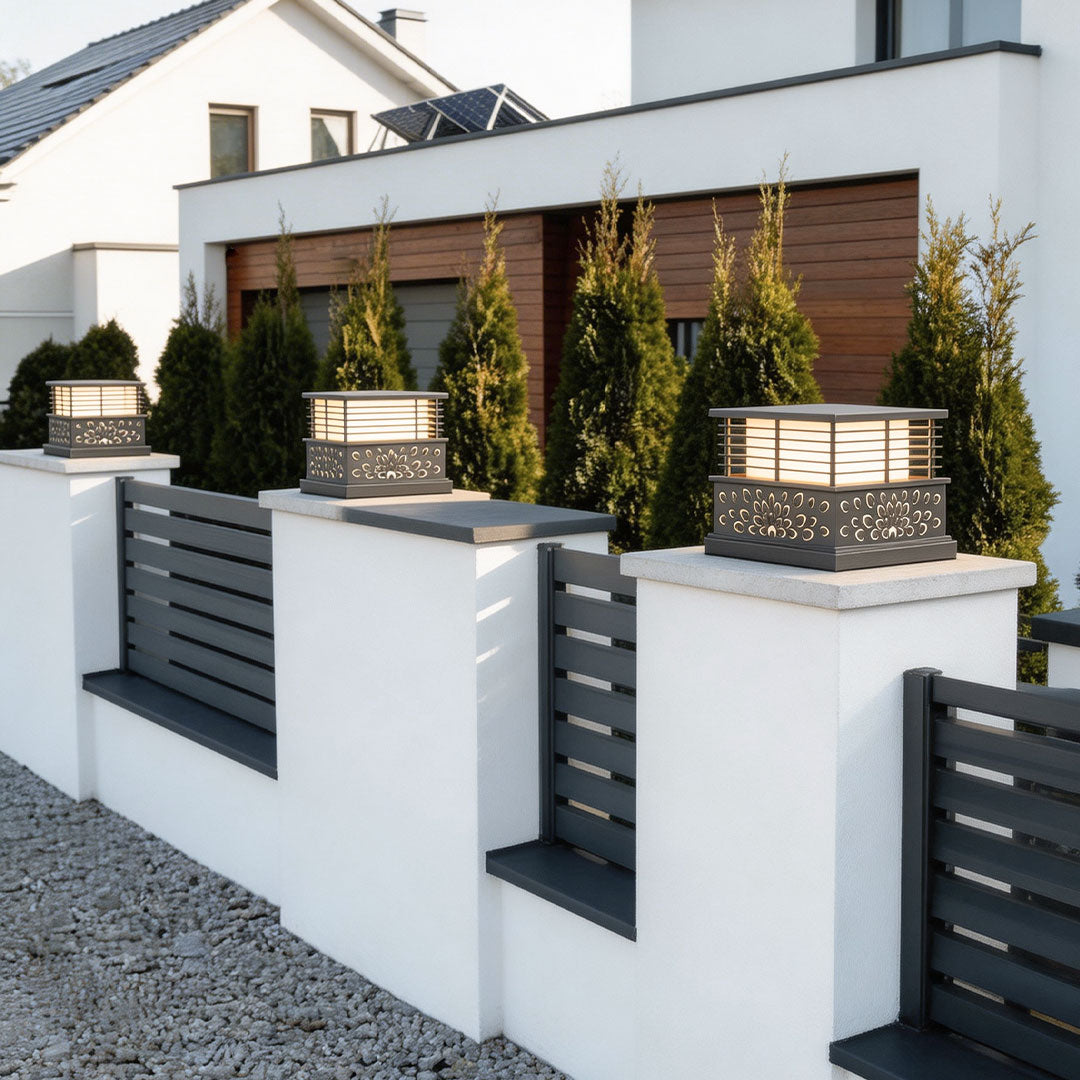 Modern Outdoor Pillar Light in Gray Stainless Steel with Warm LED Glow