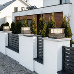 Modern Outdoor Pillar Light in Gray Stainless Steel with Warm LED Glow