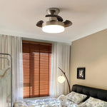 Silver French Retro Ceiling Fan with Dimmable LED Light and Walnut Blades