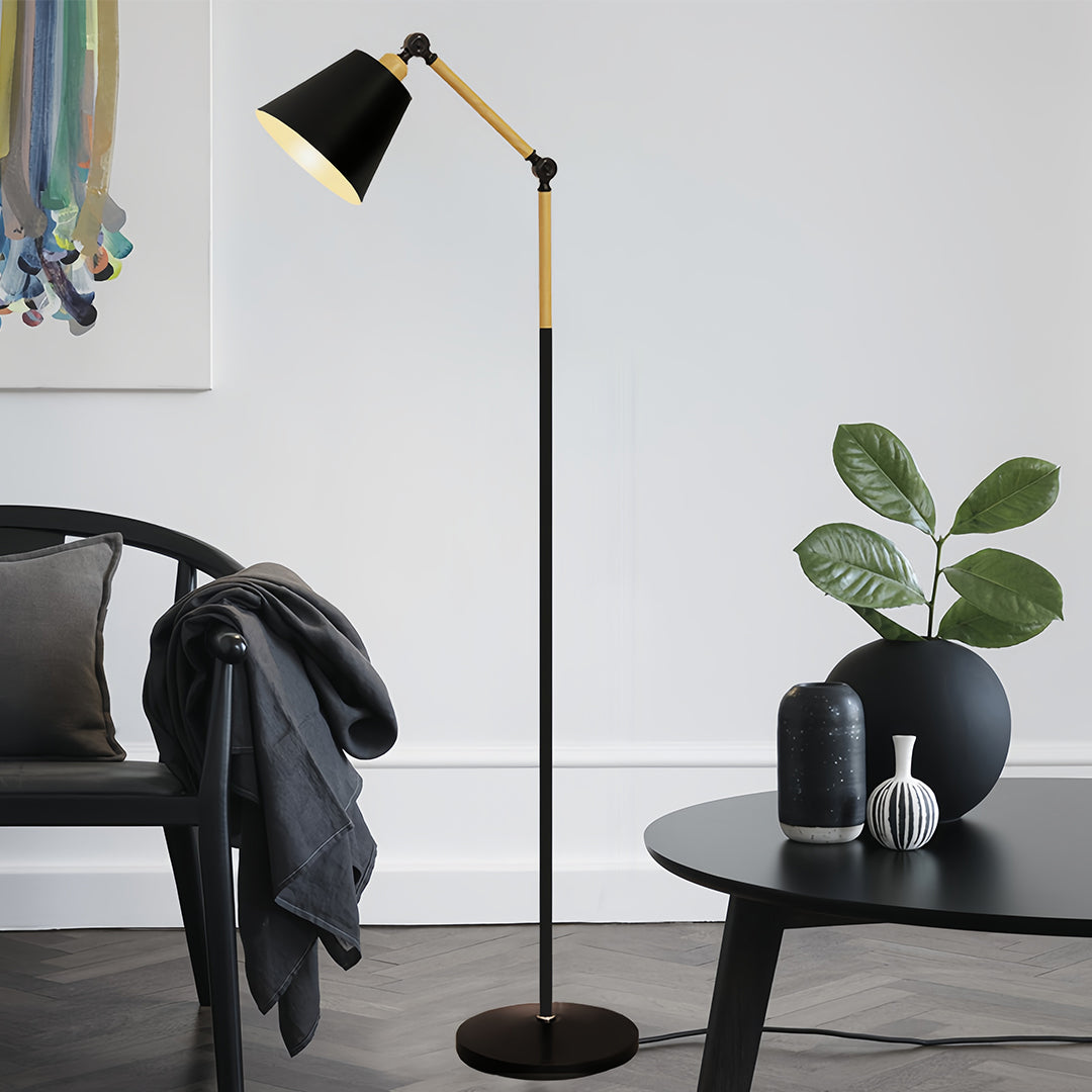 Modern Metallic Floor Lamp with Adjustable Arm for Living Room