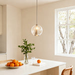 Brass Glass Ball Pendant Light with Perforated Metal Cone