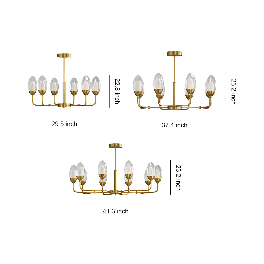 Luxury Copper Modern Chandelier with Clear Glass Shades