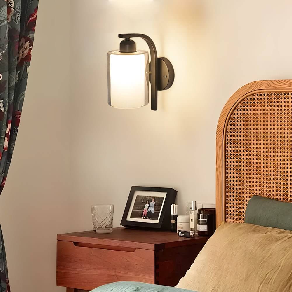 Cylindrical Glass Wall Sconce in Matte Black for Modern Interiors