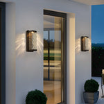 Modern Rectangular Outdoor Wall Sconce in Black Aluminum with Water-Drop Glass