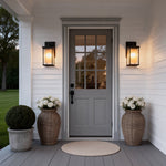 Black Aluminum Outdoor Wall Sconce with Amber Glass