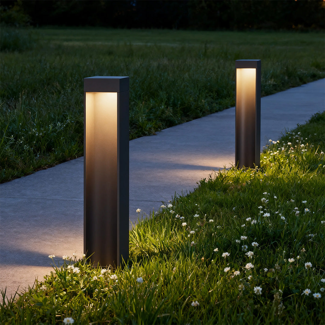 Minimalist Black Aluminum LED Bollard Path Light for Modern Landscapes
