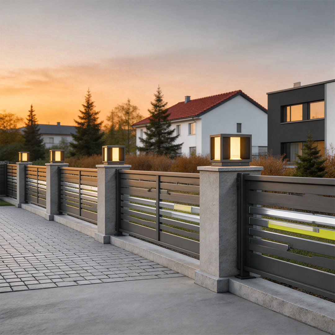 Modern Outdoor Pillar Light in Black Stainless Steel with Clear Glass