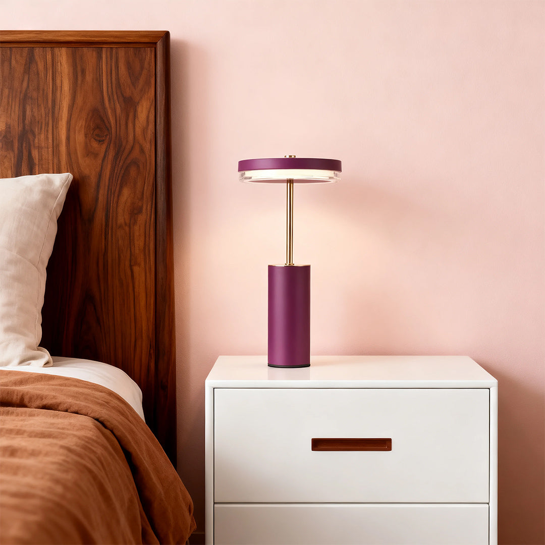 Cylinder Table Lamp with Dimmable LED, European Modern Accent Light for Living Room