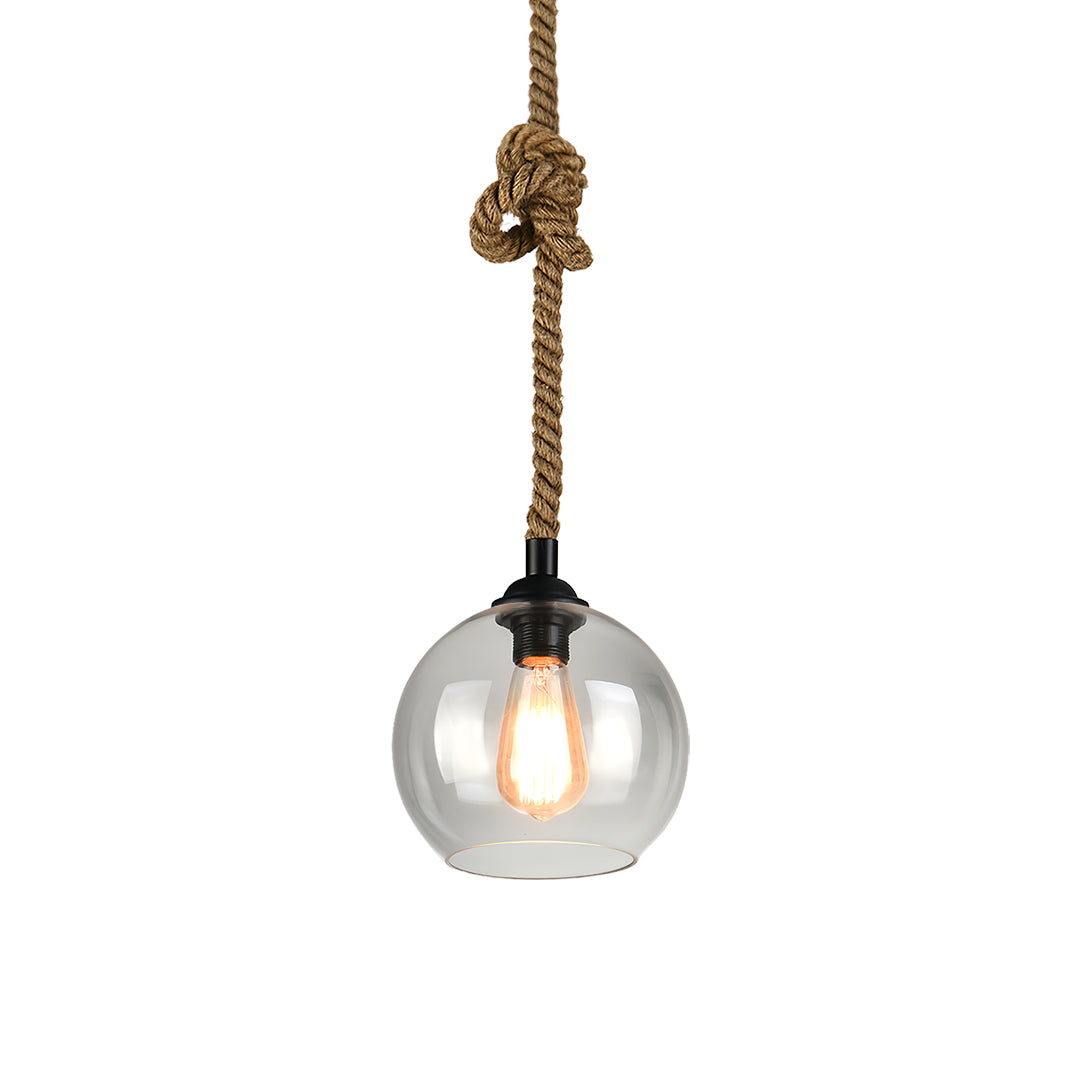 Artisan Glass Pendant Light with Natural Hemp Rope – Minimalist LED Ceiling Lamp